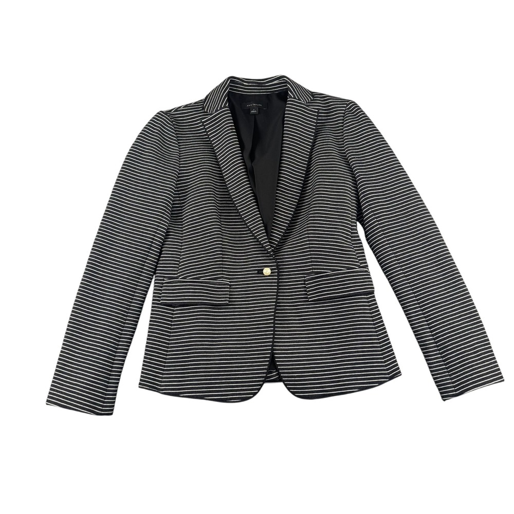 Ann Taylor Striped Blazer Black White Pearl Button Career Jacket Size 2